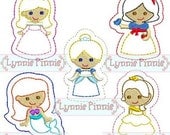 PRINCESS Felt CLIPPIES Set 1  4x4  Machine Embroidery Design  INSTANT Download