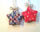 Navy and Red Fabric Americana Star Ornaments - Set of 2 - N0.2