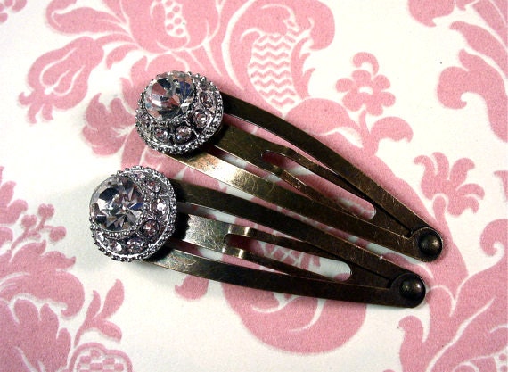 Acrylic Rhinestone Snap Barrette Set : formal or bridal hair accessory - Summer SALE 20% off
