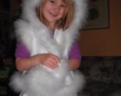 Girls Hooded VEST ,White Feather trimmed FLEECE vest, dressy hoodie in White fleece ,Hooded White sleeveless jacket