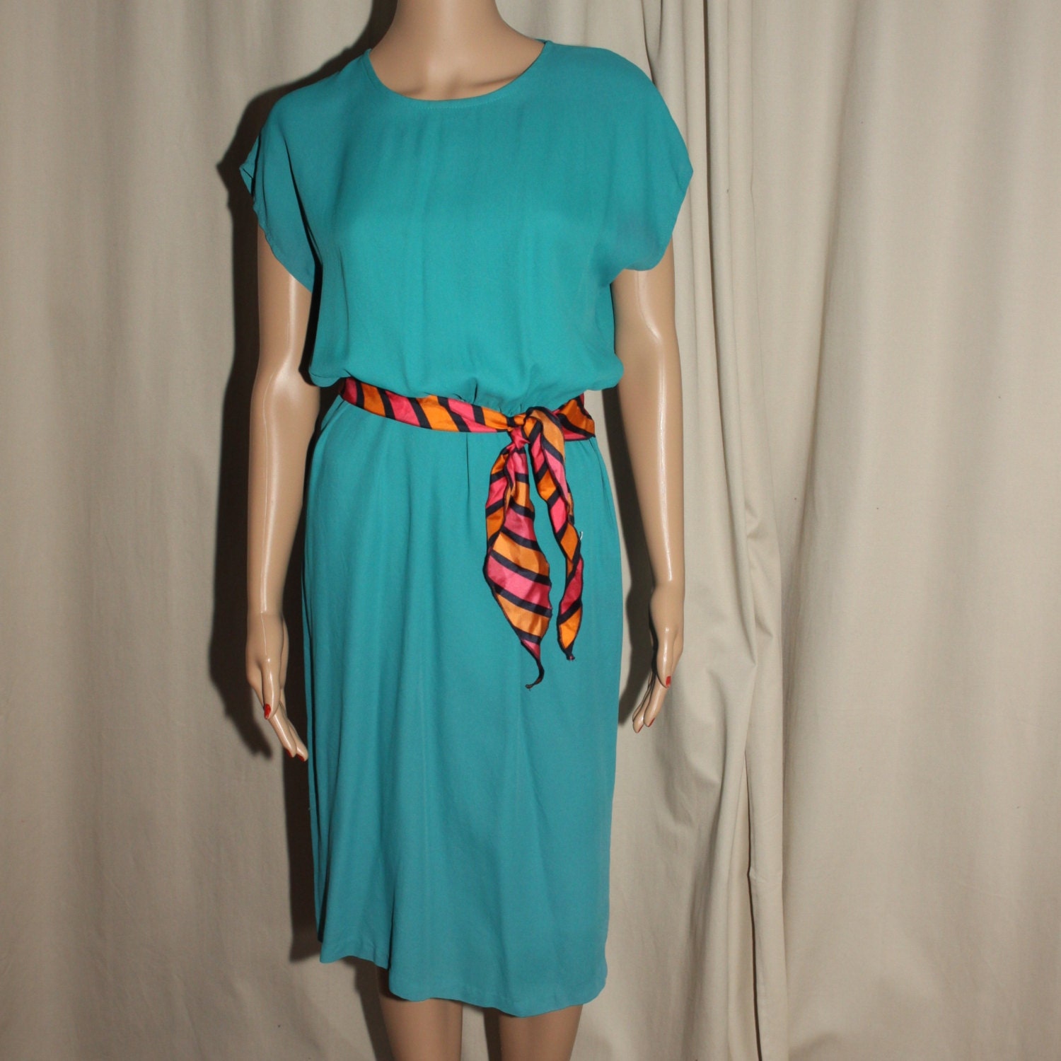 Vintage 80's slouchy simple Turquoise dress