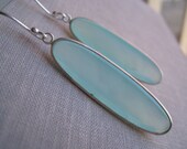 Blue chalcedony long oval earrings, bezel earrings, light blue, sterling silver jewelry, azure