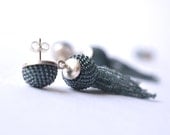 Tassel ear dangles beaded earrings  gray silver posts