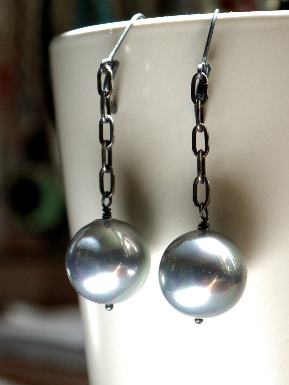 Giant Grey Pearl Earrings