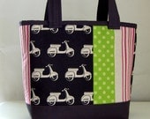 Echino Scooters on Black Fabric Tote Bag - READY TO SHIP