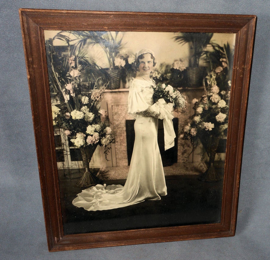 Elegant c1930s Tinted Photograph of a Bride on Wedding Day