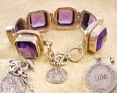 HUGE Amethyst silver Bracelet with infant of prague sterling icon charm fob