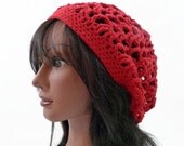 Shelly Summertime Slouchy Beanie in Red Cotton