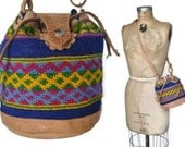 Leather and Kilim Bucket Bag / 1970s purse