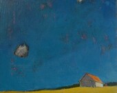 Two Cloud Sky- Original Acrylic Oil Encaustic Landscape Painting 18" x 18"