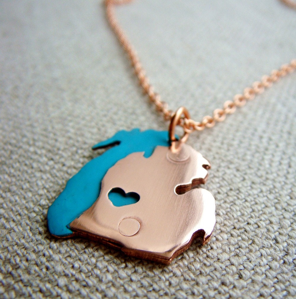 Copper Lake MIchigan and Michigan State Pendant