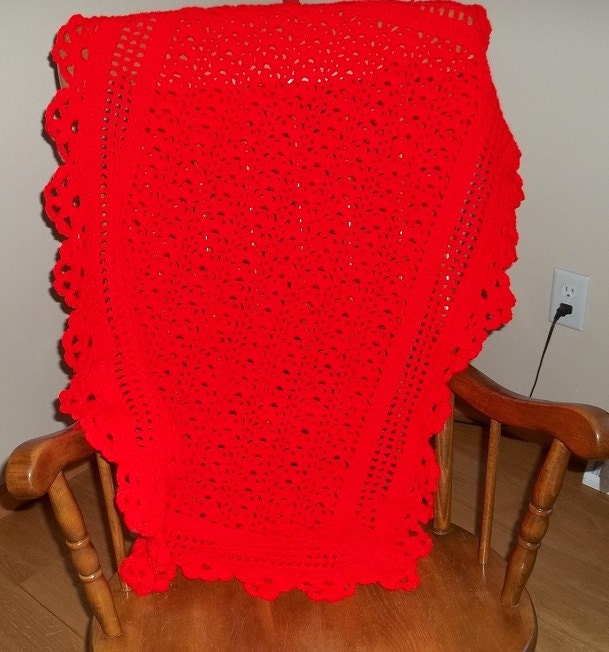 Baby Afghan Crocheted in Red Free Shipping in USA