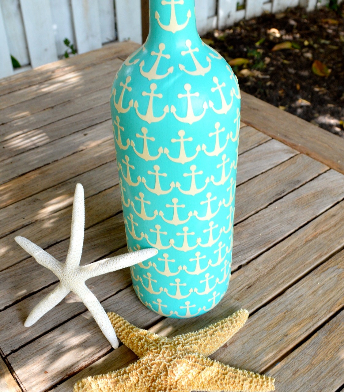 Large Aqua Nautical Anchor Upcycled Glass Bottle