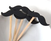 12 Mustache Cupcake Toppers or Party Picks in Black