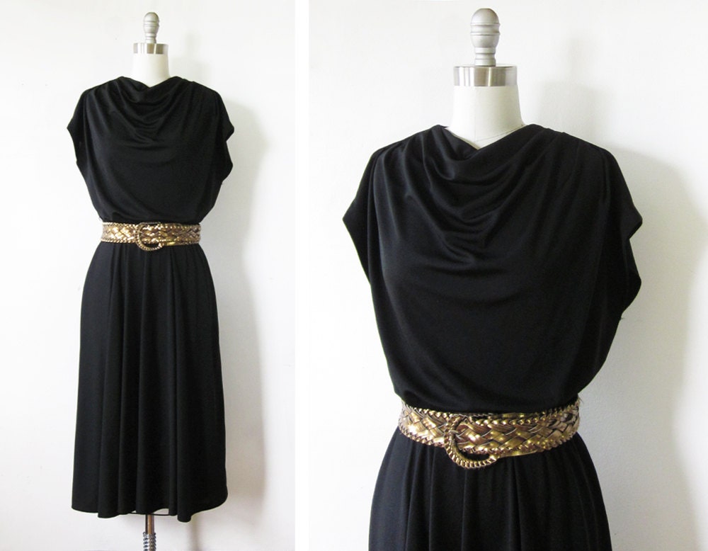 SALE 1970s black dress / vintage 70s cowl neck dress / black disco dress