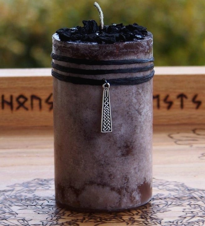 MERLYN Rustic Celtic Knot Tor Pillar Candle w/ Liquidamber Styrax for Wizard, Magician, Sorcerer, Druid Avalonian Magick, Male Mysteries
