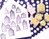 house rubber stamps. hand carved rubber stamp - hand carved stamp - mini village stamp - set of 7
