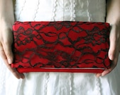 The LENA CLUTCH - Black Lace and Red Satin Clutch - Wedding Clutch Purse - Bridesmaid Gift Idea