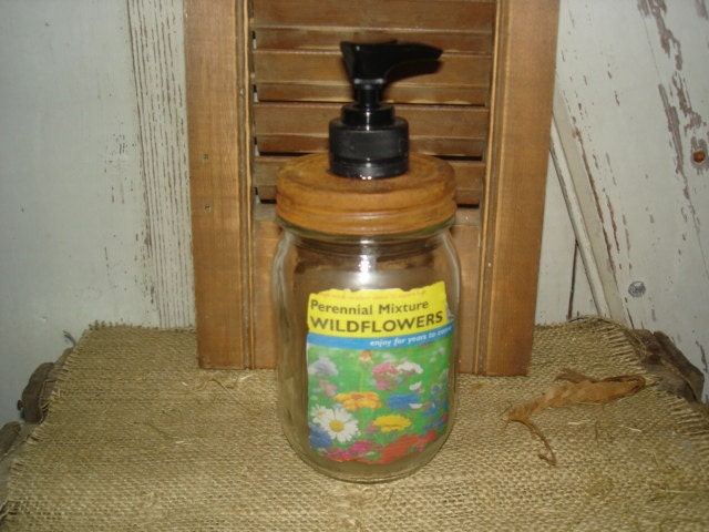 Liquid Soap Dispenser Wildflower Seed Packet Label, Primitive, Rustic, Soap Dispenser