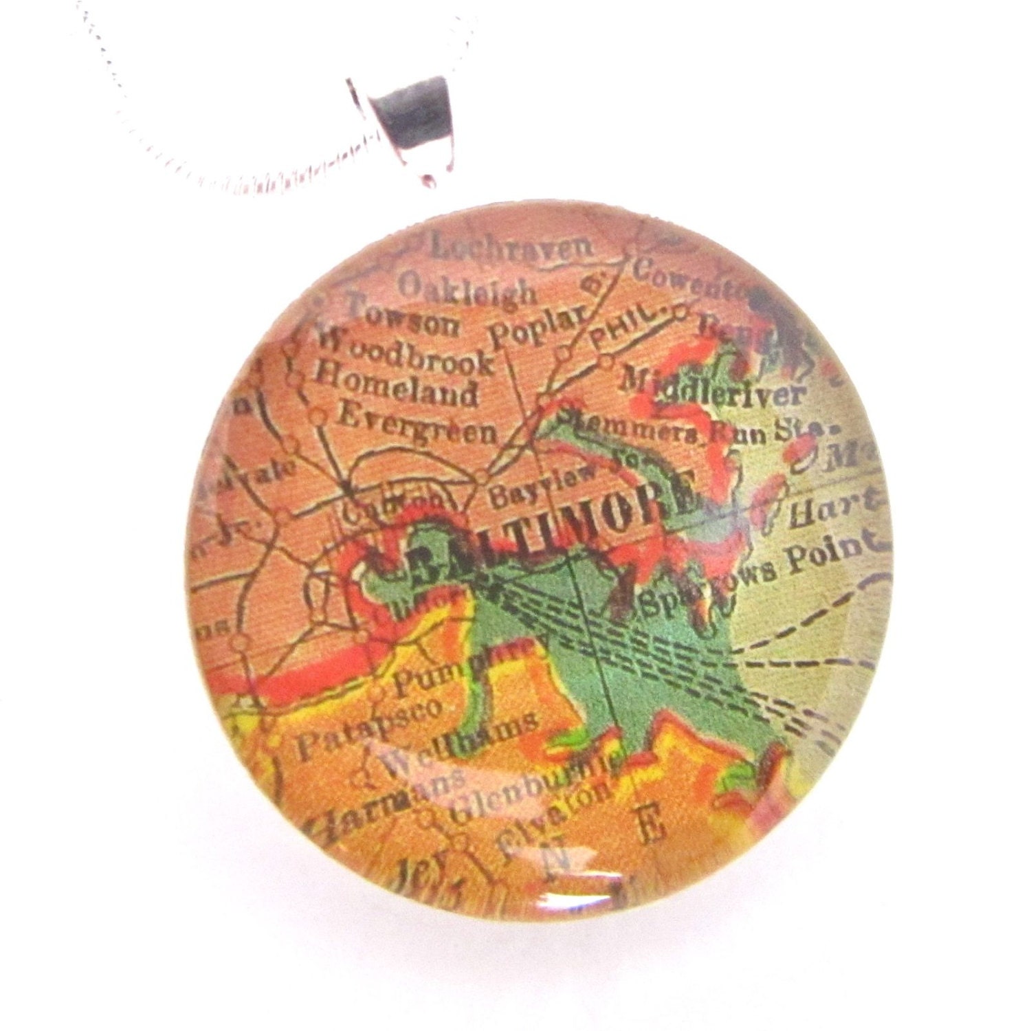 Baltimore Maryland Vintage Map Necklace. Charm City Represent.