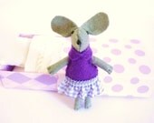 Violet lilac chevron stuffed animal felt mouse in match box bed