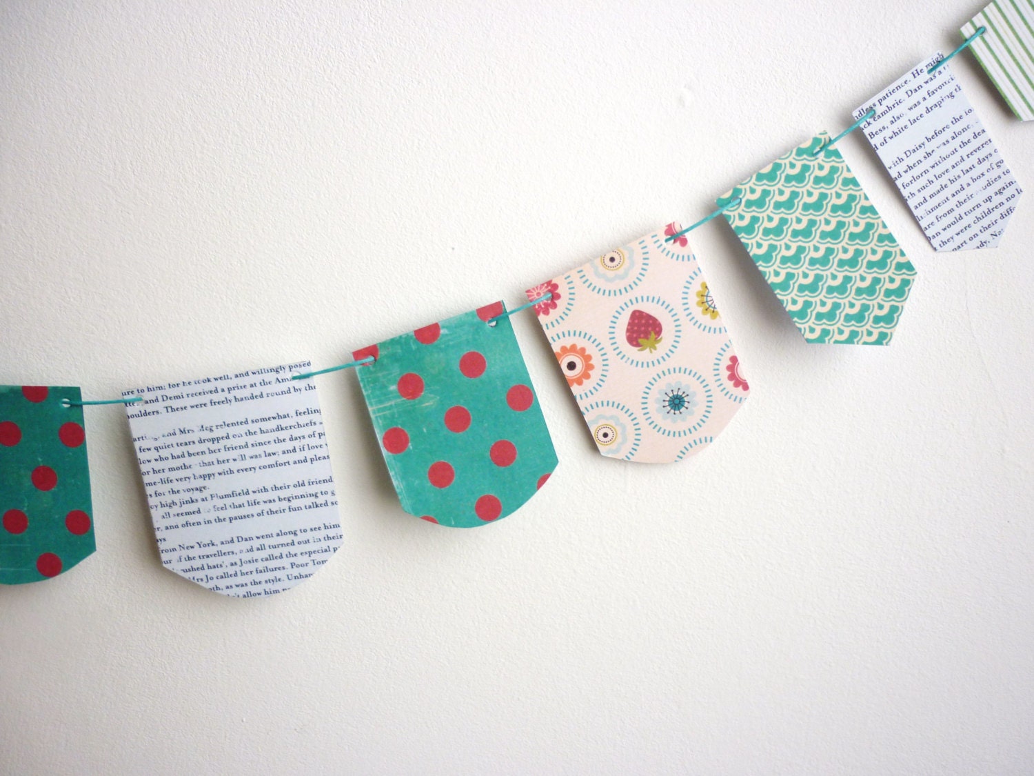 Paper garland Blue green emerald vintage style