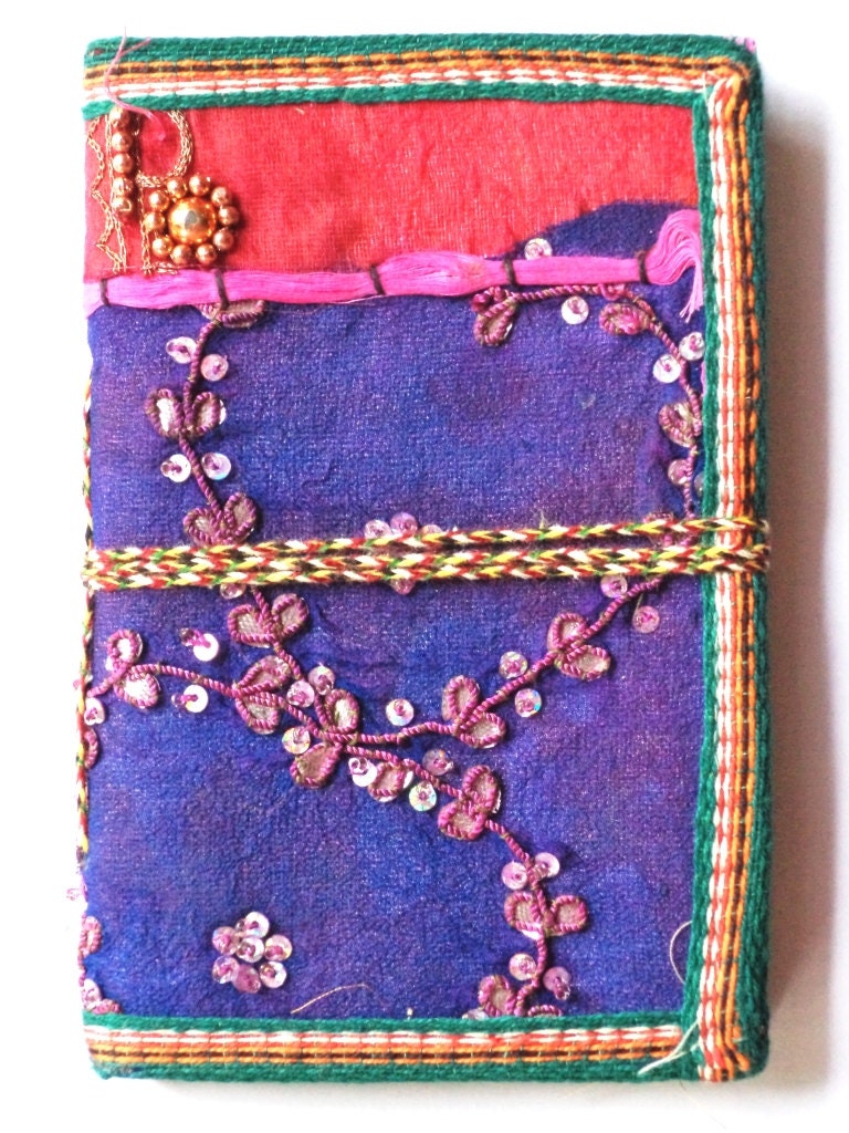 Food / Travel / Art Journal Handmade Paper / Diary / Notebook / Decorated / notebook With recycled embroidered Sari