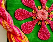 DIY Crewel Embroidery Kit Gift Pouch pink zinnia