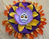 Orange and Violet Sugar Skull Combination Hair Clip and Pin