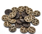 10 Brown Coconut Shell Buttons 15mm -  Primitive Flowers (BC610)