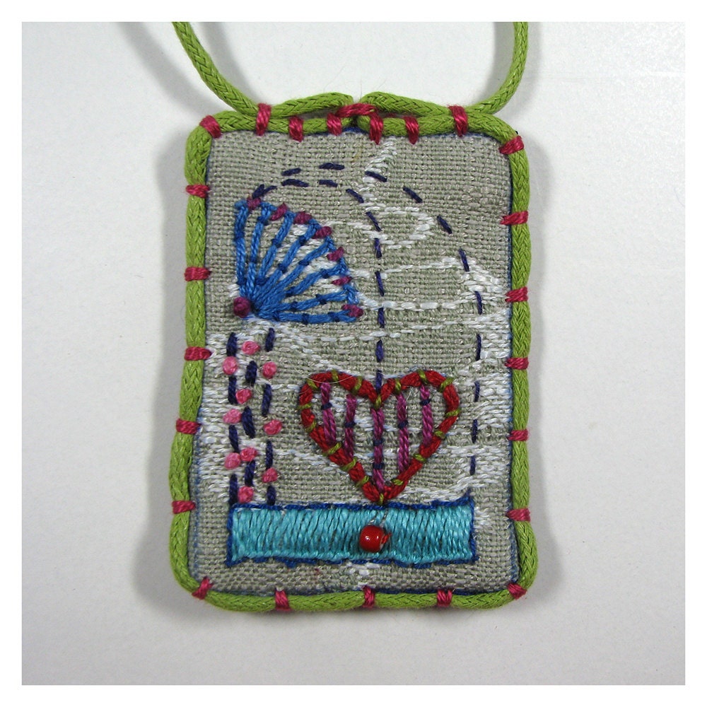 Valentine Heart Hand Embroidered Necklace