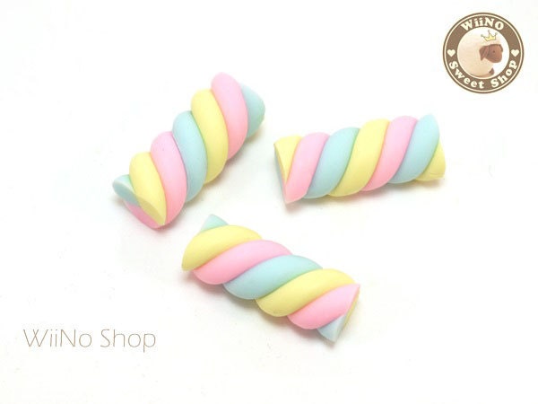 Rainbow Colored Marshmallow Twists Cabochons Deco - 4 pcs