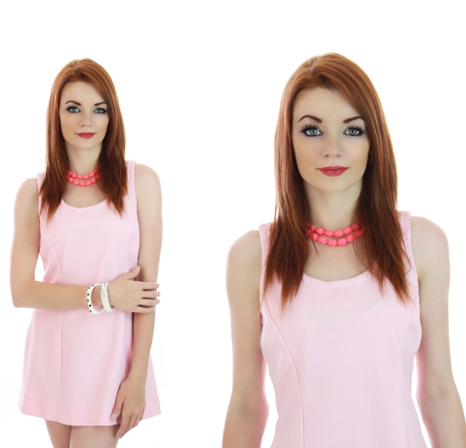 60s Micro Mini Dress Mod Sixties Pink A-line Sexy 1960s 70s Tennis Go-Go Retro S M Small Medium