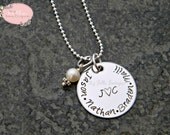 Personalized Hand Stamped Necklace with Pearl Charm