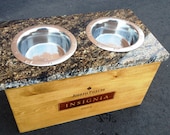 Wine Crate Dog Bowl with Granite Top