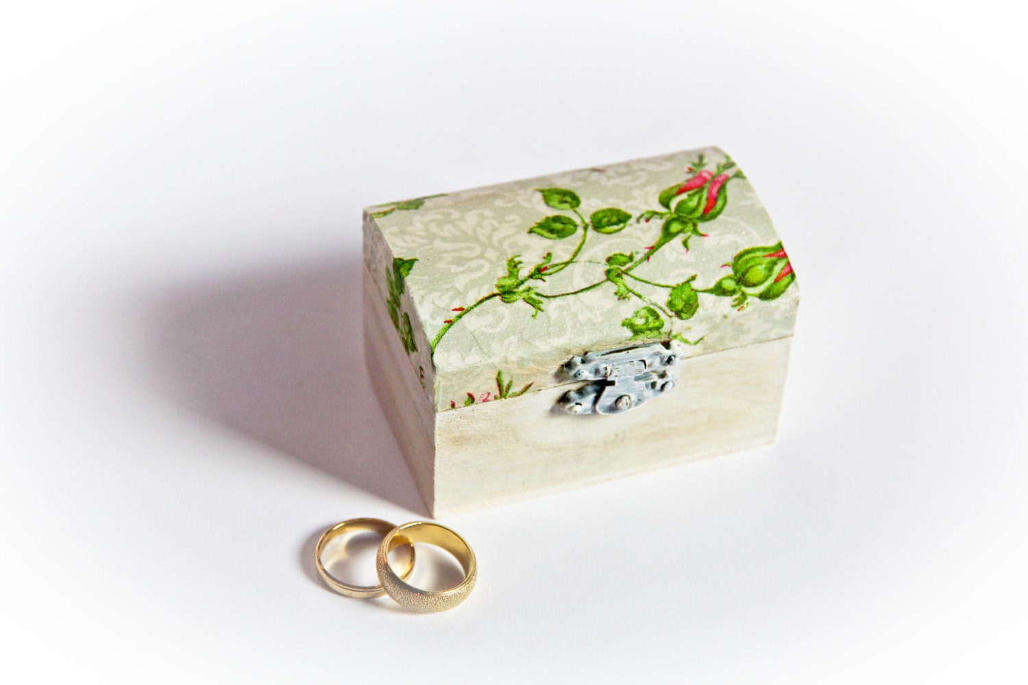 Natural Wooden Ring Bearer Wedding Box - Pillow Alternative - made in Israel Jewelry Box - Elegant, Floral, Rustic, Pastel - ShimmerPlace