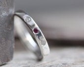 handcrafted ring with 3 stones flush set in sterling silver custom made in your size and choice of stone