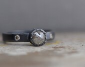 champagne rose cut diamond ring with matching flush set diamonds, dark sterling silver, wedding ring, engagement ring, April birthstone