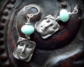 Serene woman pewter and silver earrings with gemstone beads