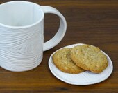 Faux Bois Saucer: wood grain mini plate in creamy white