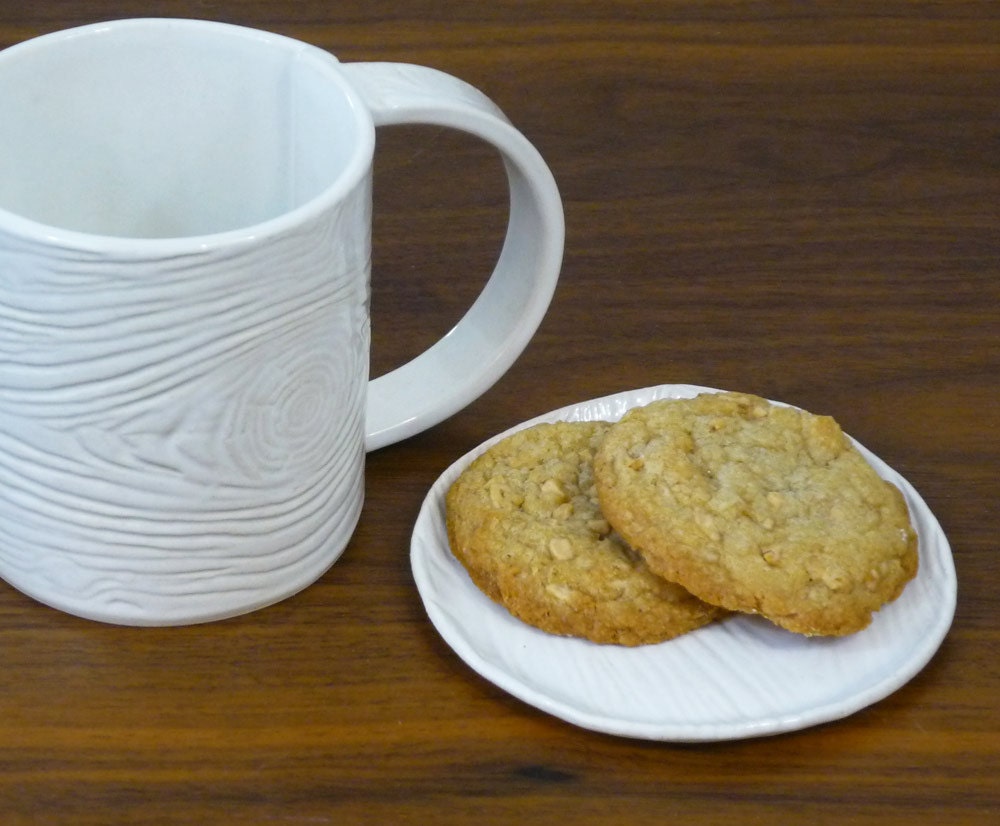 Faux Bois Saucer: wood grain mini plate in creamy white