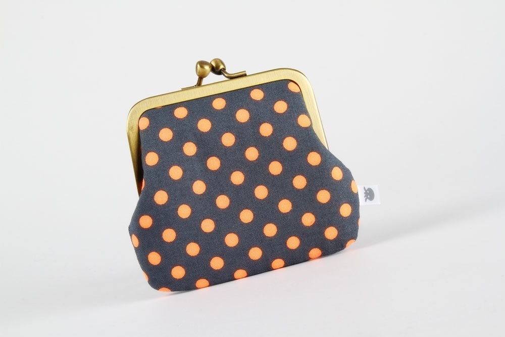 VACATION - Siamese - Neon orange dots - double metal frame purse - octopurse