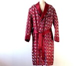 XL Vintage Robe Silk Smoking Jacket Lord Grantham Hugh Hefner Robe Red Art Deco Fabric XXL