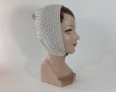 1950s Vintage Hat 60s Hood Wrap 50s Hat Cream Wool Glamorous