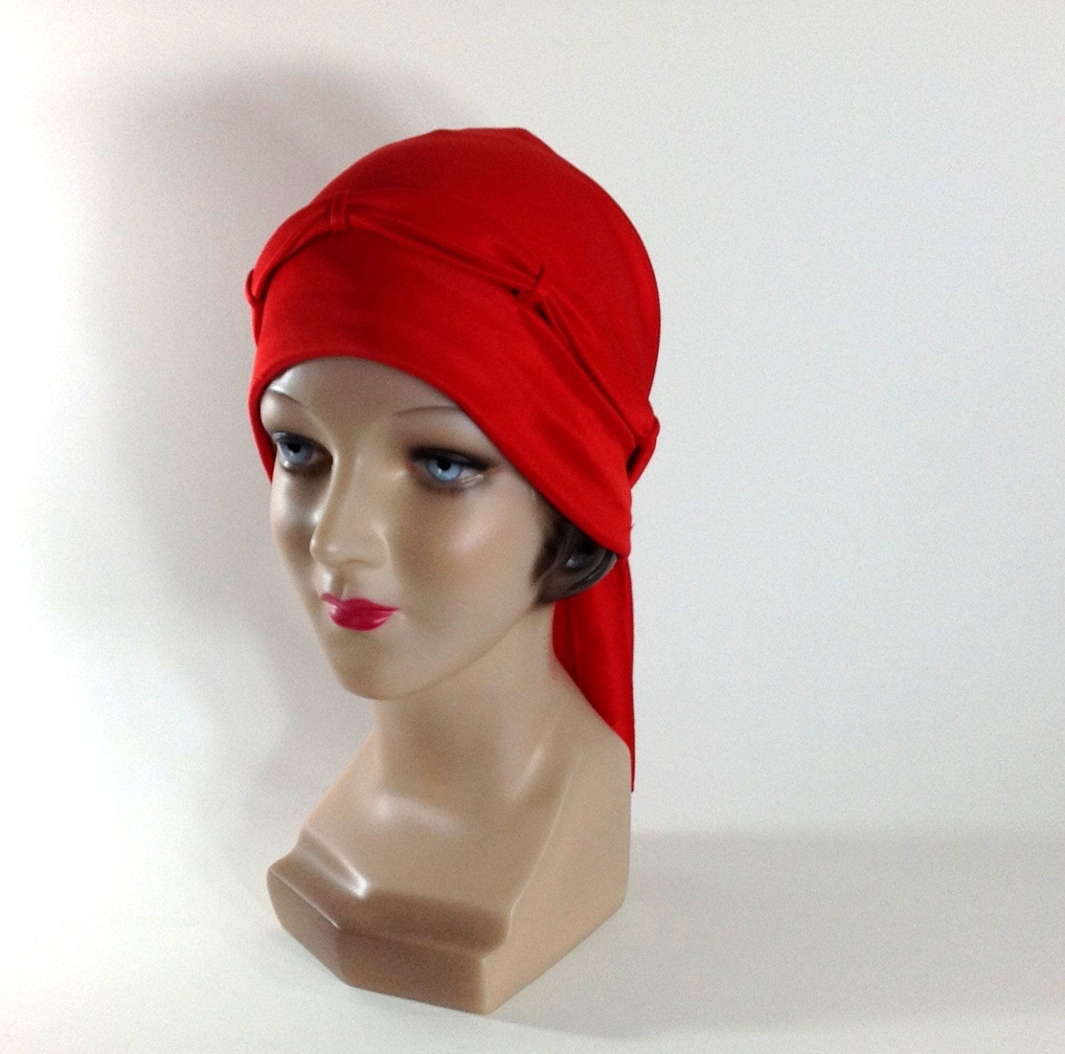Red Vintage Flapper Bathing Cap Swim Cap 1980s Pinup Girl Bathing Suit Hat Cloche