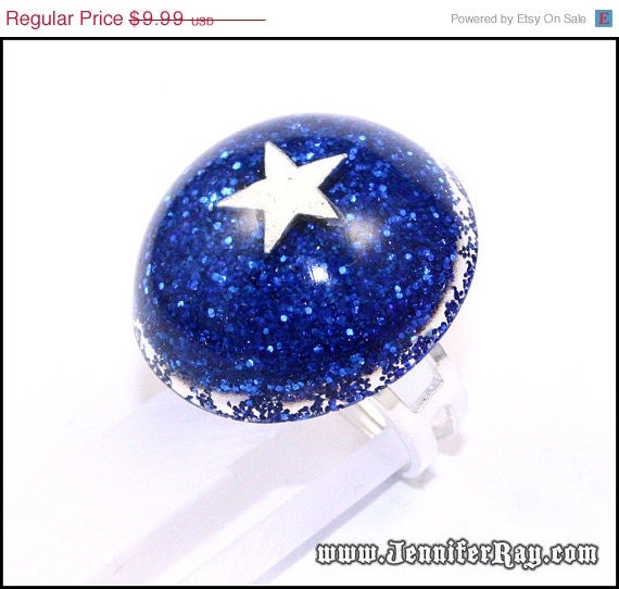 On Sale Single Blue Star Ring, Blue Glitter Resin Ring