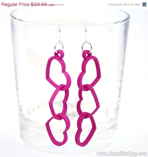On Sale Hot Pink Heart Earrings 3D Printed Interlocked Heart Earrings