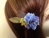 Purple Flower and Guinea Feather Hair Clip