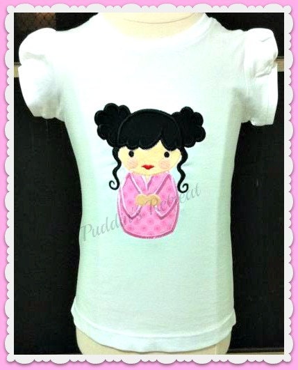 Girls Personalised Geisha  Appliqued Tee T Shirt