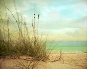 Landscape photography. A Place to Be - 8x8 Art Print - A soothing blue ocean view on a sandy calm beach.  Beach photography.